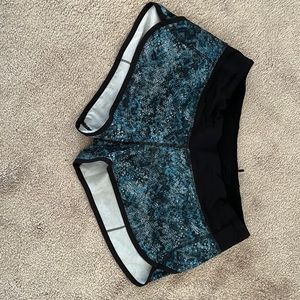 Lulu lemon shorts, size 8, black and blue pattern
